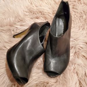 Franco Sarto black leather peep toe heels